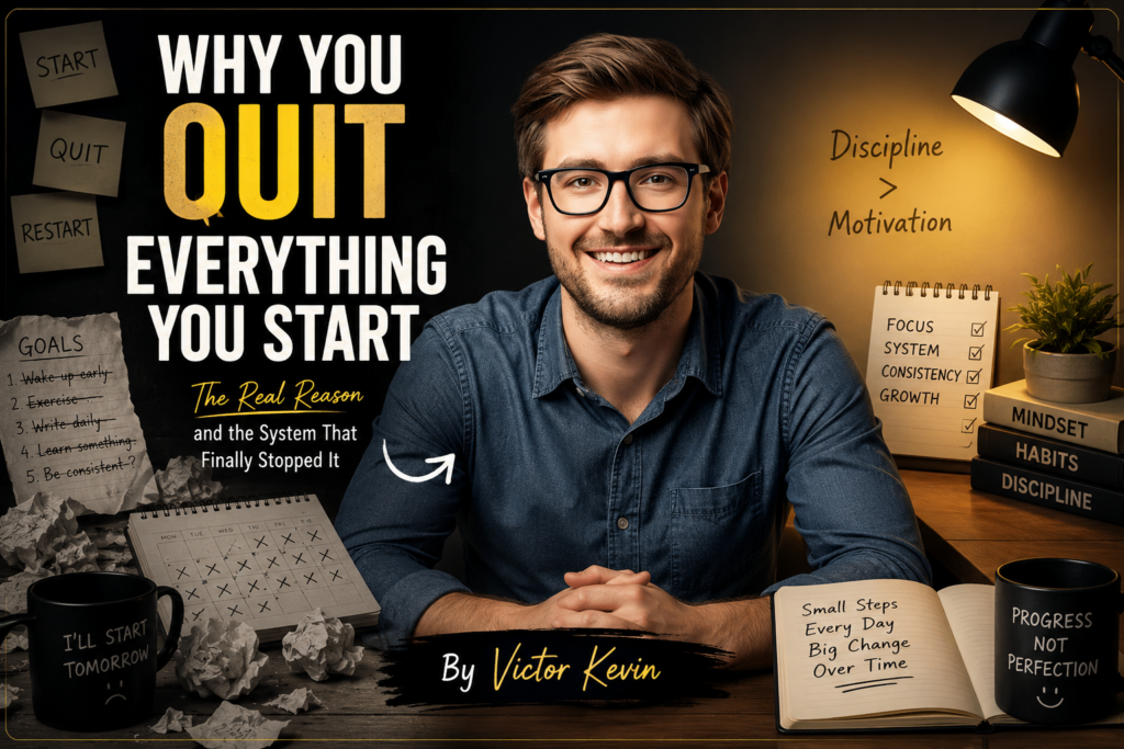 Victor Kevin explains why people quit everything they start, showing the contrast between failed habits and a disciplined system for long-term consistency.